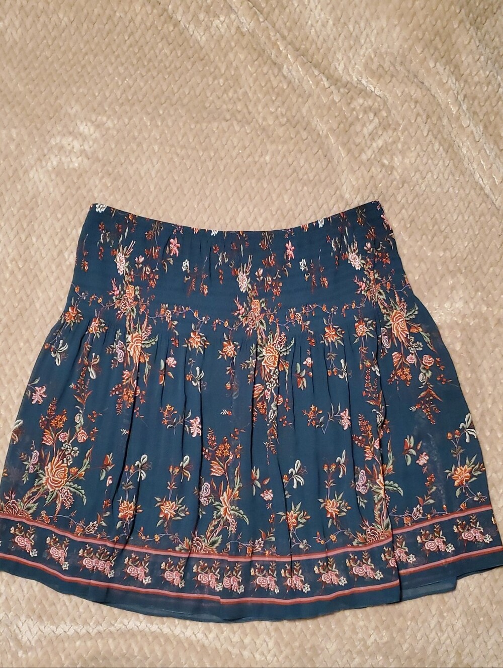 Max Studio Navy Blue Floral Smocked Waist Skater Skirt